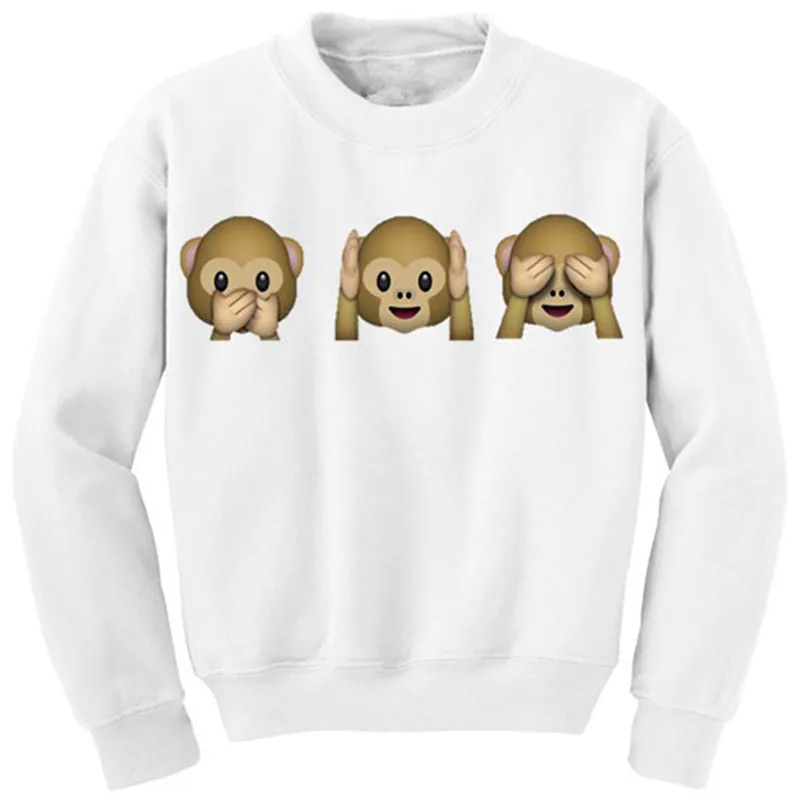 Monkey Patterns Women Hoodies Long Sleeve O-Neck Women Sweatshirt 3D emoji printed Women Clothing Fleece Hoodie Plus Size SM6