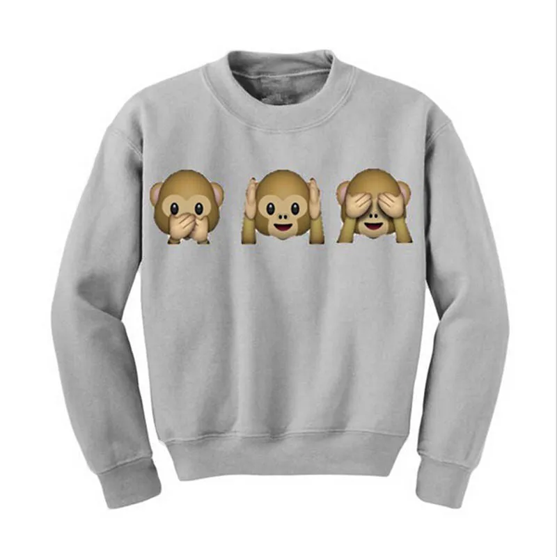 Monkey Patterns Women Hoodies Long Sleeve O-Neck Women Sweatshirt 3D emoji printed Women Clothing Fleece Hoodie Plus Size SM6