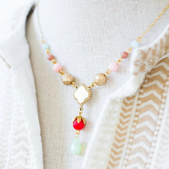 Multi Color Beaded Pendant Necklace