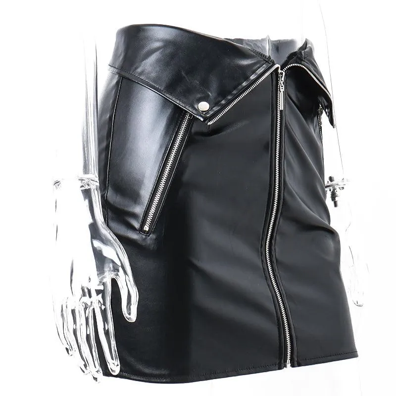 Multi Zipper PU Leather High-waist Bodycon Mini Skirt