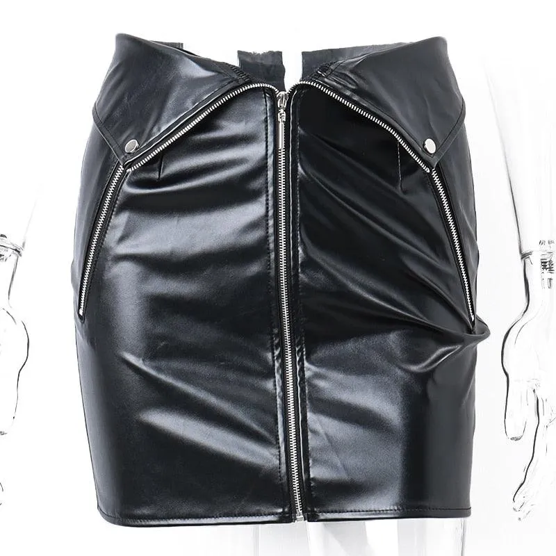 Multi Zipper PU Leather High-waist Bodycon Mini Skirt