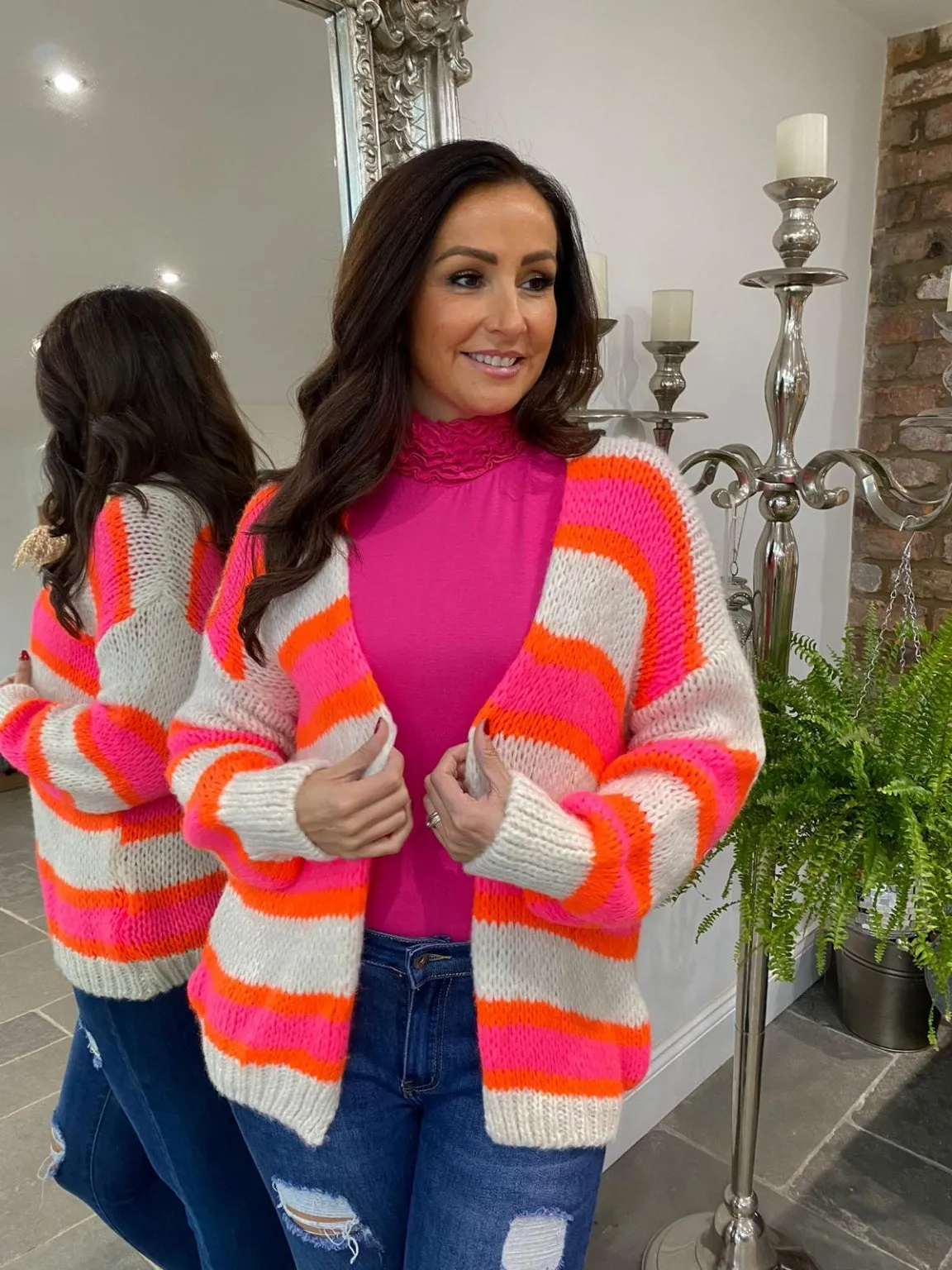 Neon Stripe Knitted Cardigan Louise