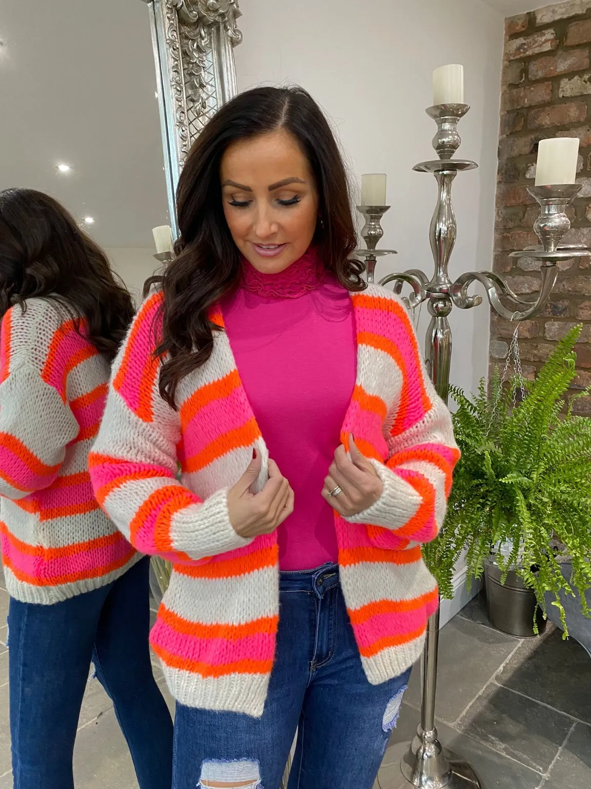 Neon Stripe Knitted Cardigan Louise