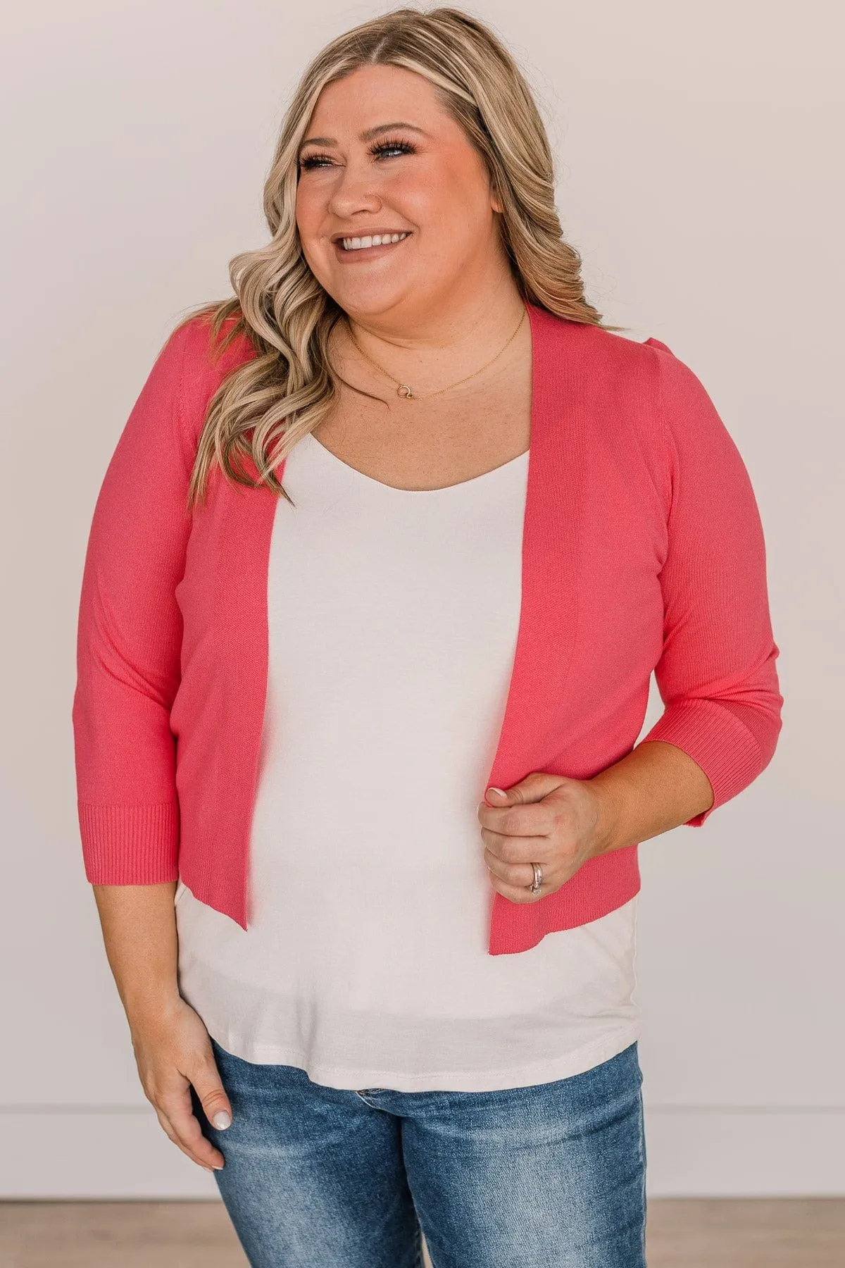 Never Miss A Beat Cropped Cardigan- Coral