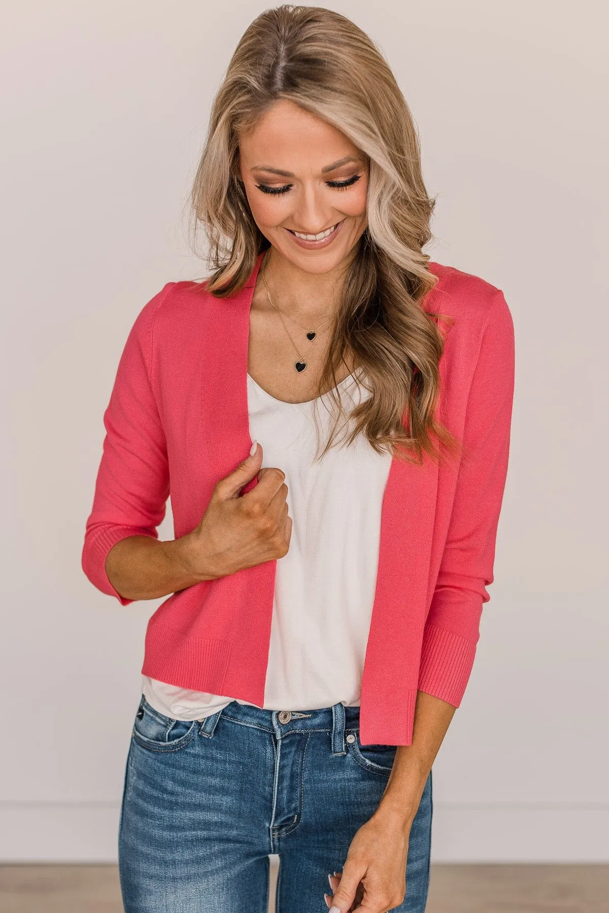 Never Miss A Beat Cropped Cardigan- Coral