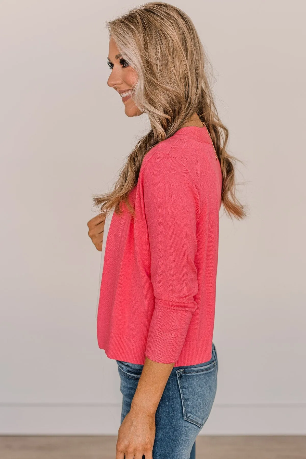 Never Miss A Beat Cropped Cardigan- Coral