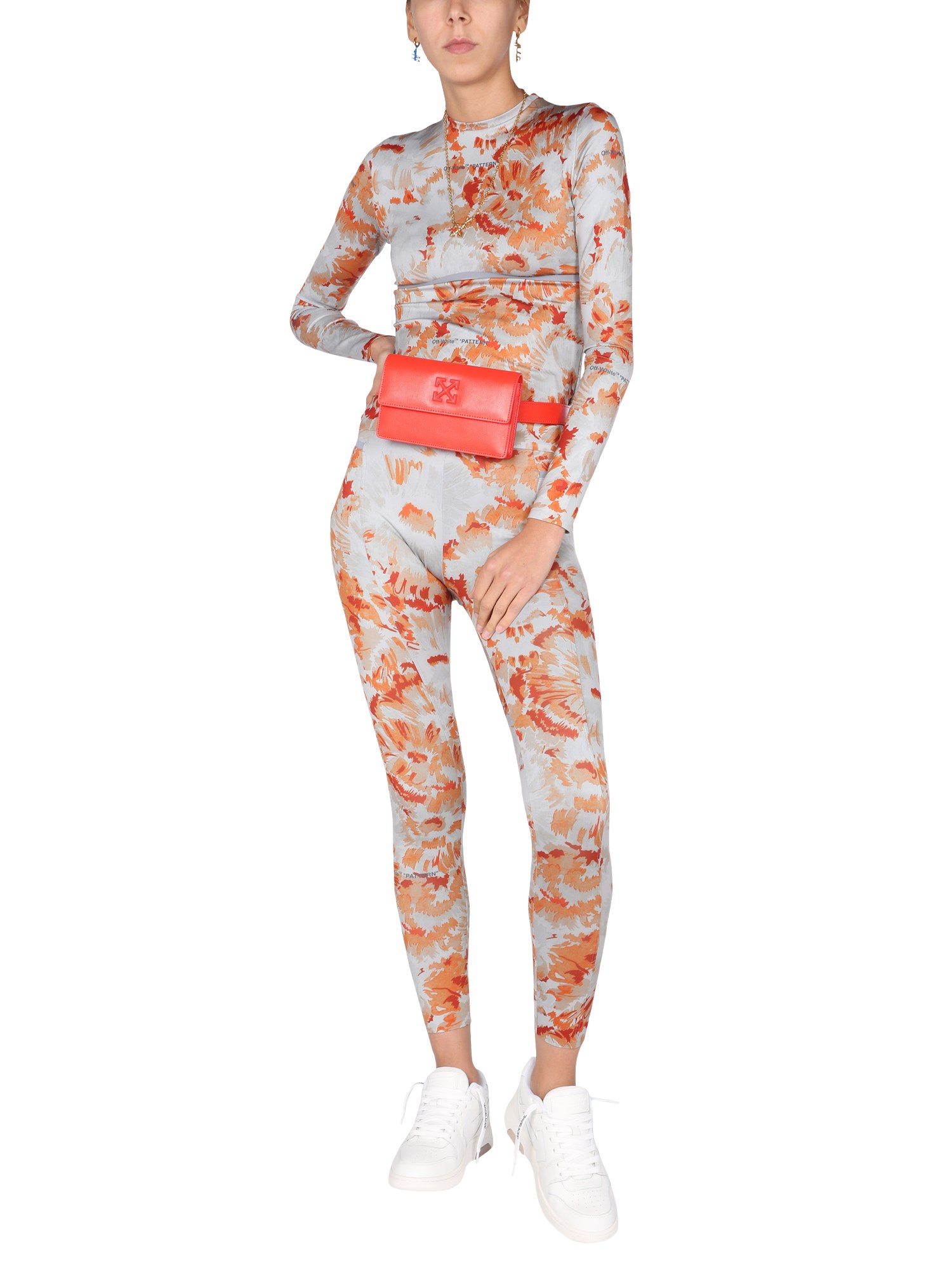 OFF-WHITE    JERSEY LEGGINGS WITH CHINE FLOWERS PATTERN