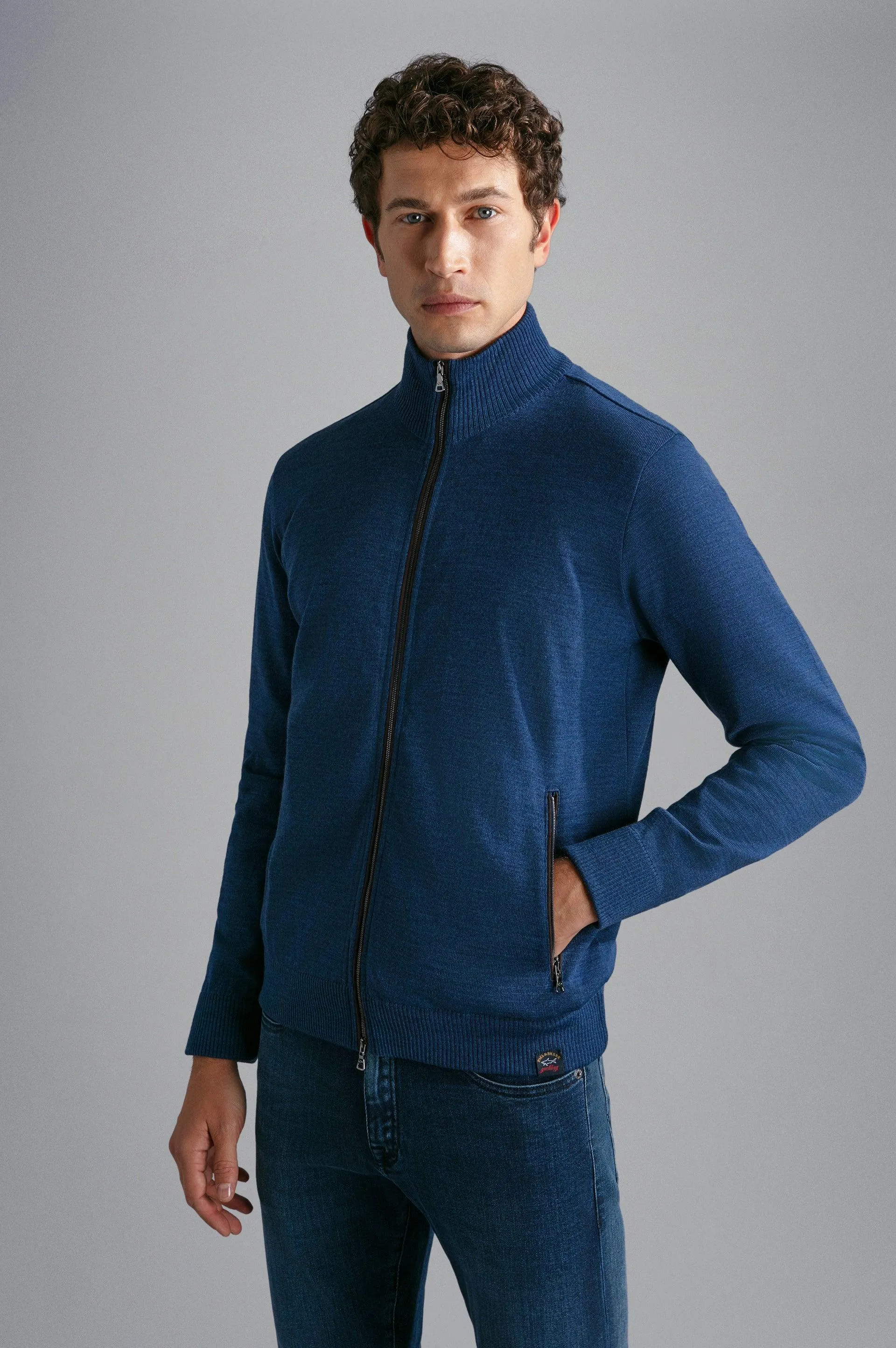 Paul & Shark - Cardigan zip de laine avec bordures de cuir