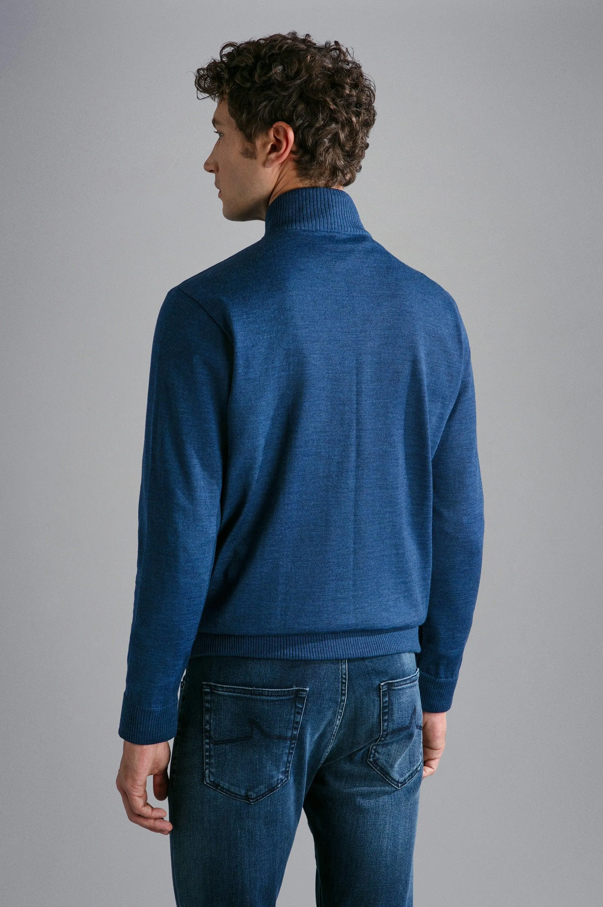 Paul & Shark - Cardigan zip de laine avec bordures de cuir