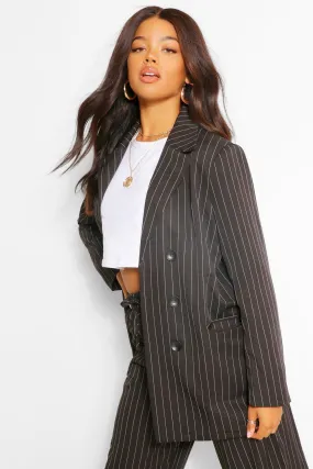 Pinstripe Button Detail Blazer