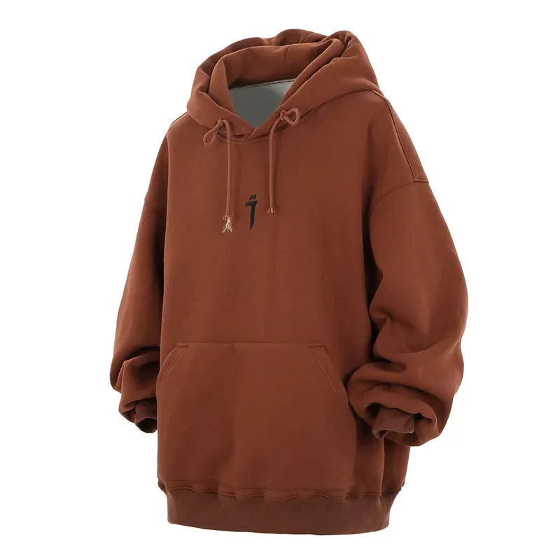 Plain Color Knit Style Pullover Hoodie