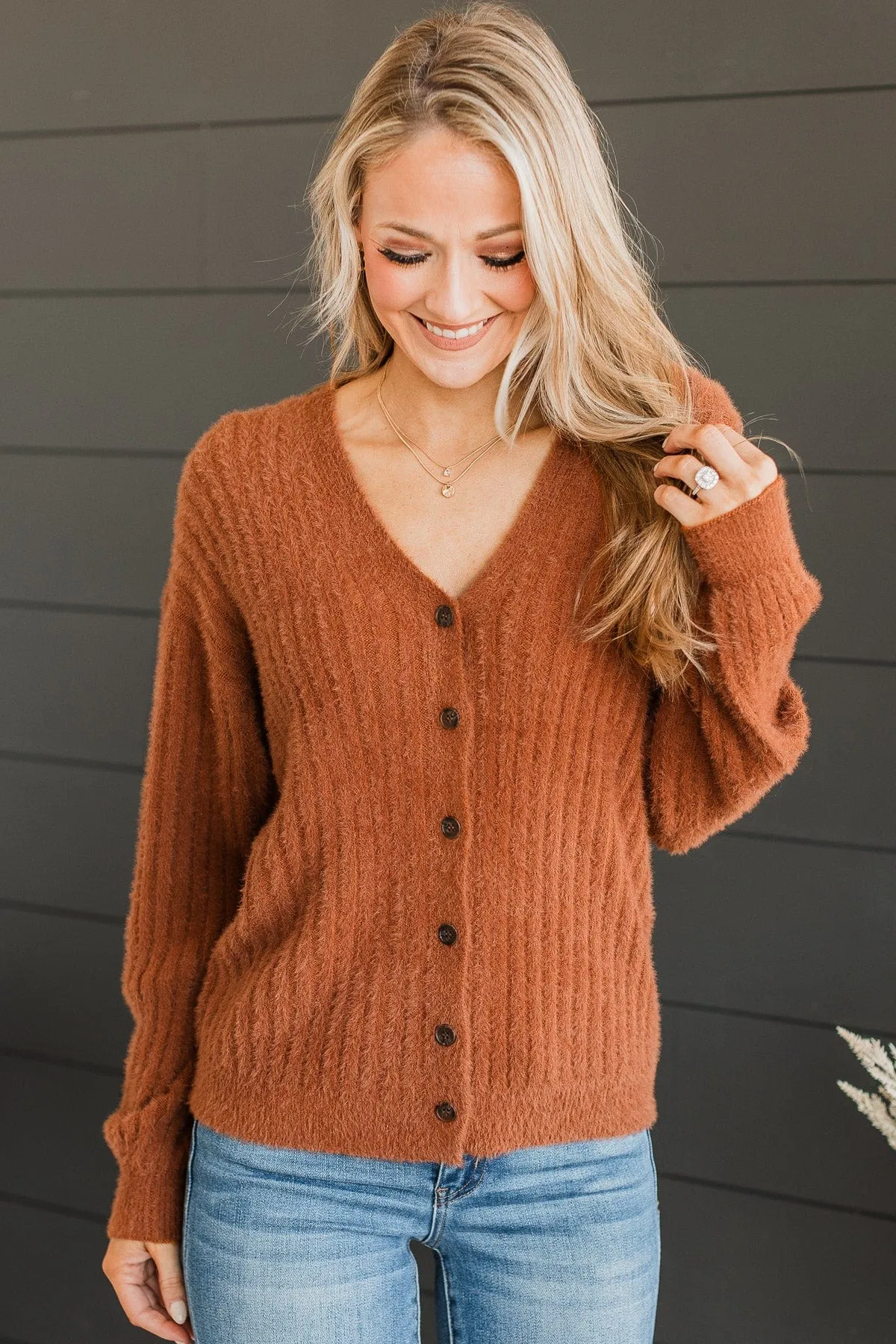 Play It Cool Knit Button Cardigan- Copper