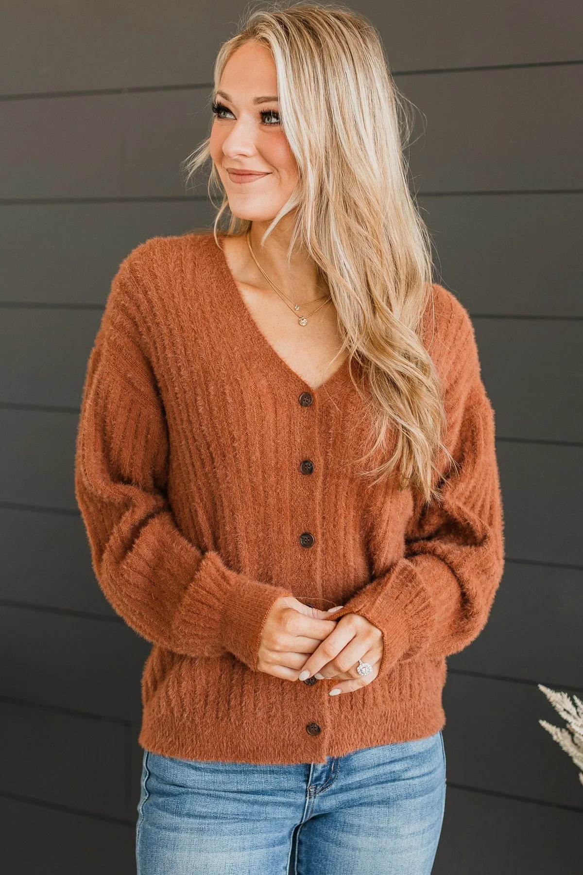 Play It Cool Knit Button Cardigan- Copper