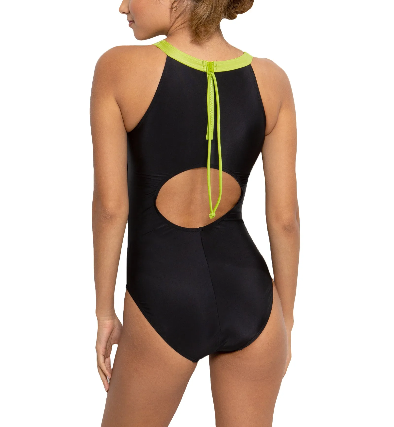 Pour Moi Energy Chlorine Resistant High Leg Swimsuit (1440) - Black/Lime