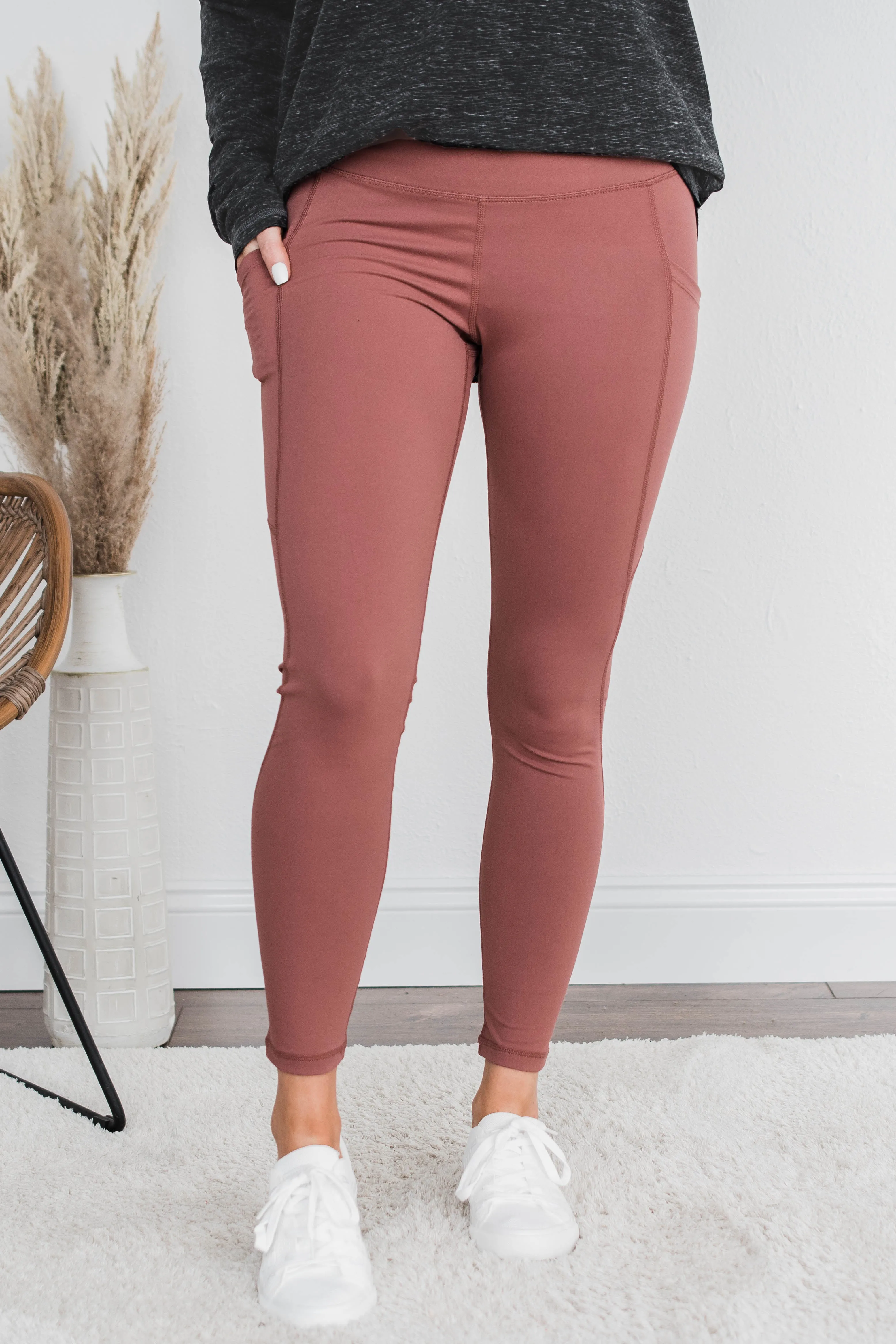 Pulse Basics Jump Right In Athleisure Leggings- Terracotta