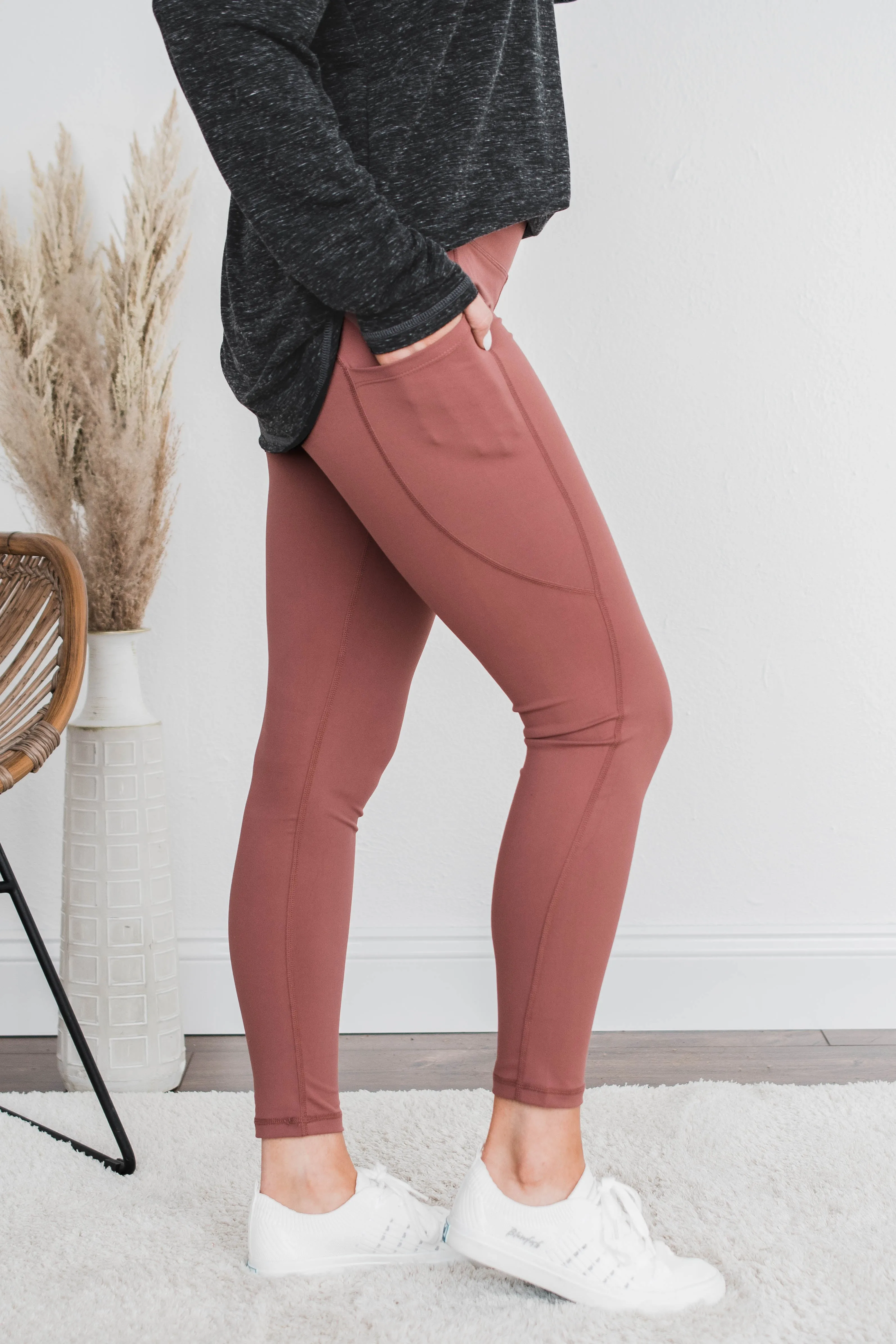 Pulse Basics Jump Right In Athleisure Leggings- Terracotta