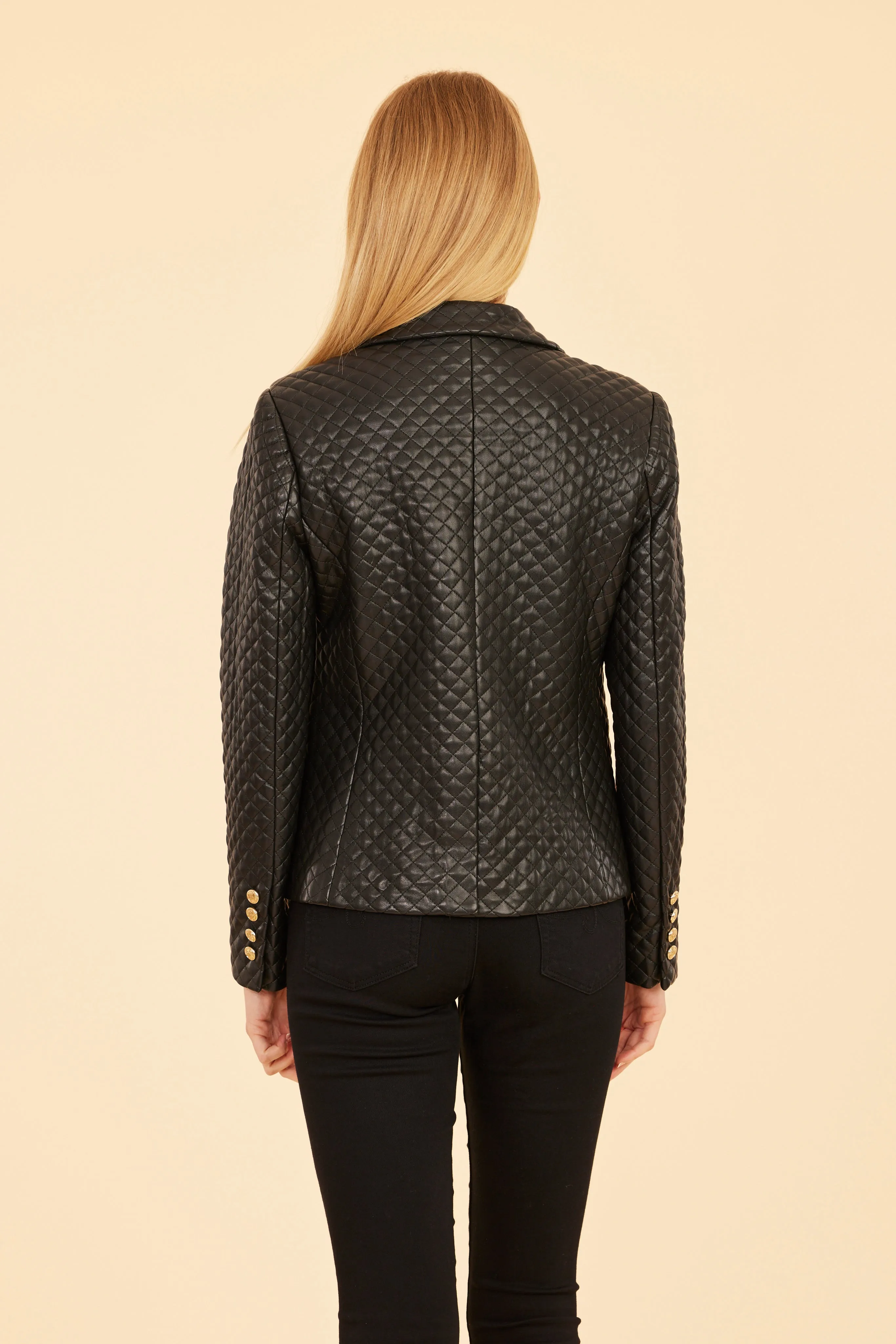 Quilted Faux Leather Double-Breasted Blazer