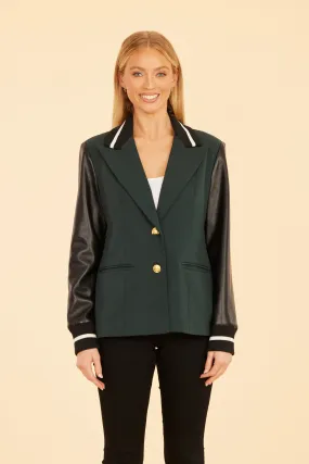 Racer Stripe Faux Leather Sleeve Blazer