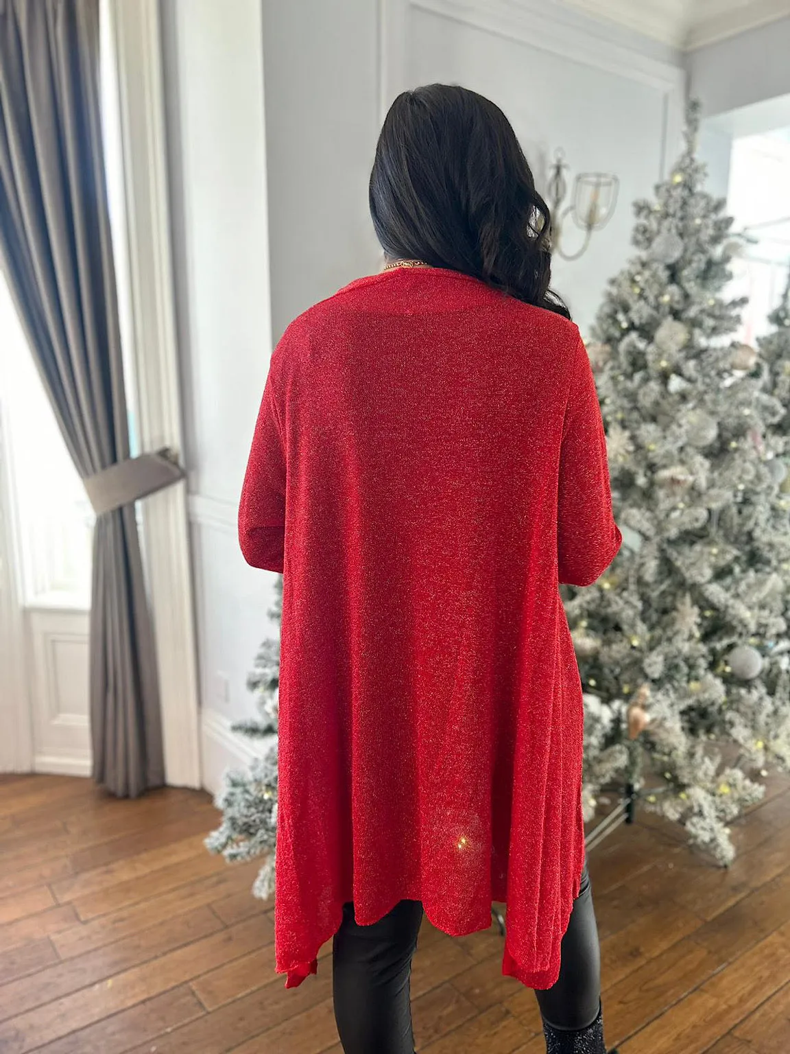 Red Lurex Longline Cardigan Sasha