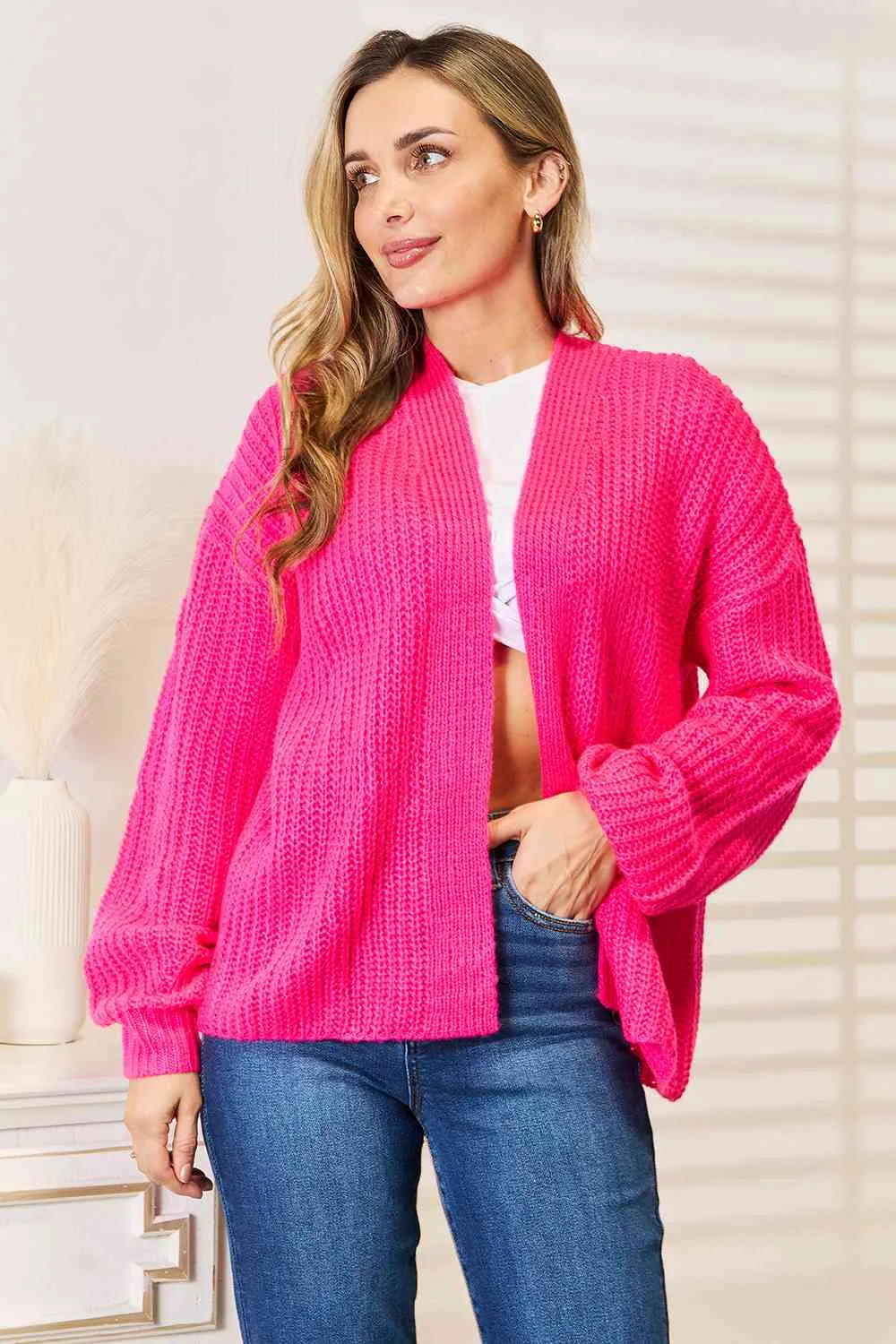 Rib-Knit Open Front Cardigan