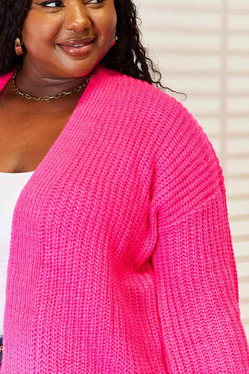 Rib-Knit Open Front Cardigan