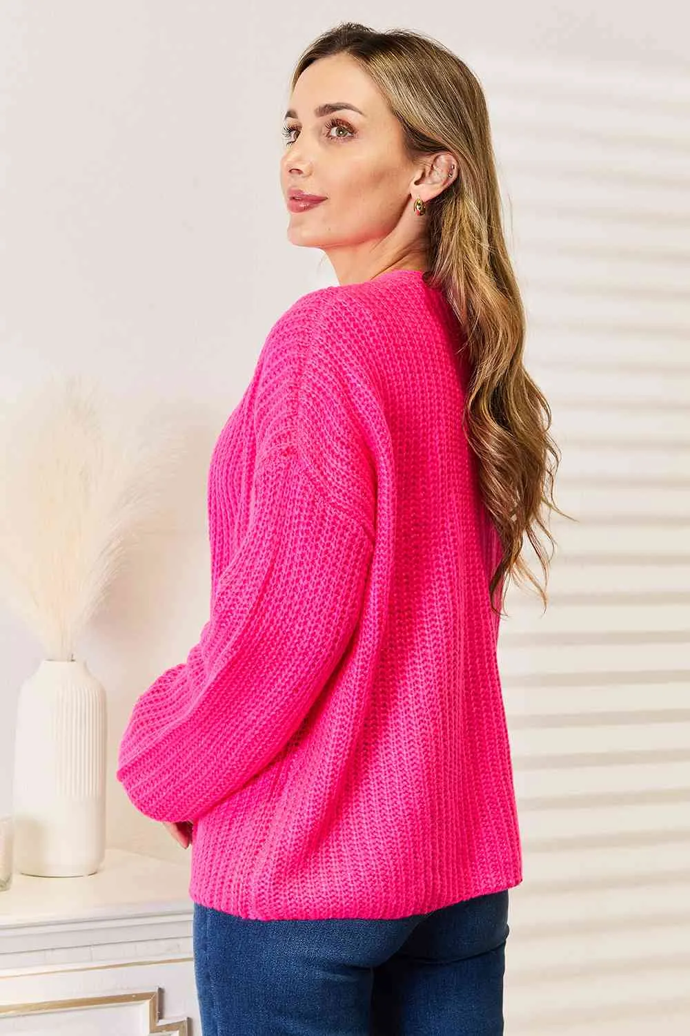 Rib-Knit Open Front Cardigan