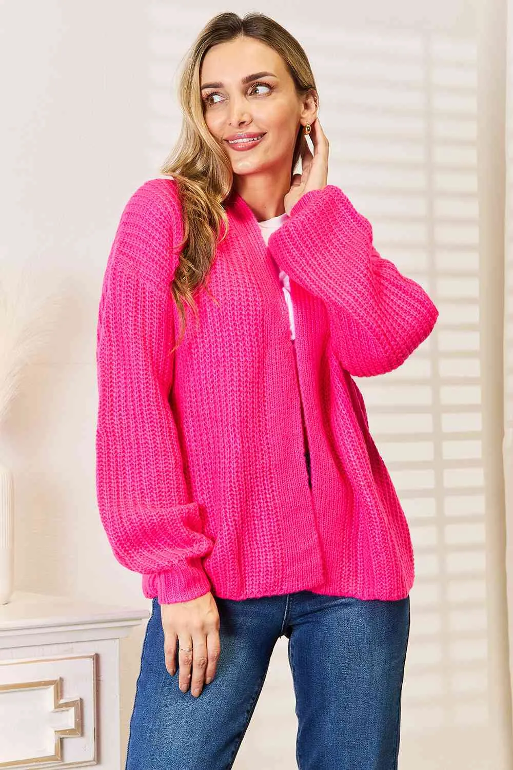 Rib-Knit Open Front Cardigan