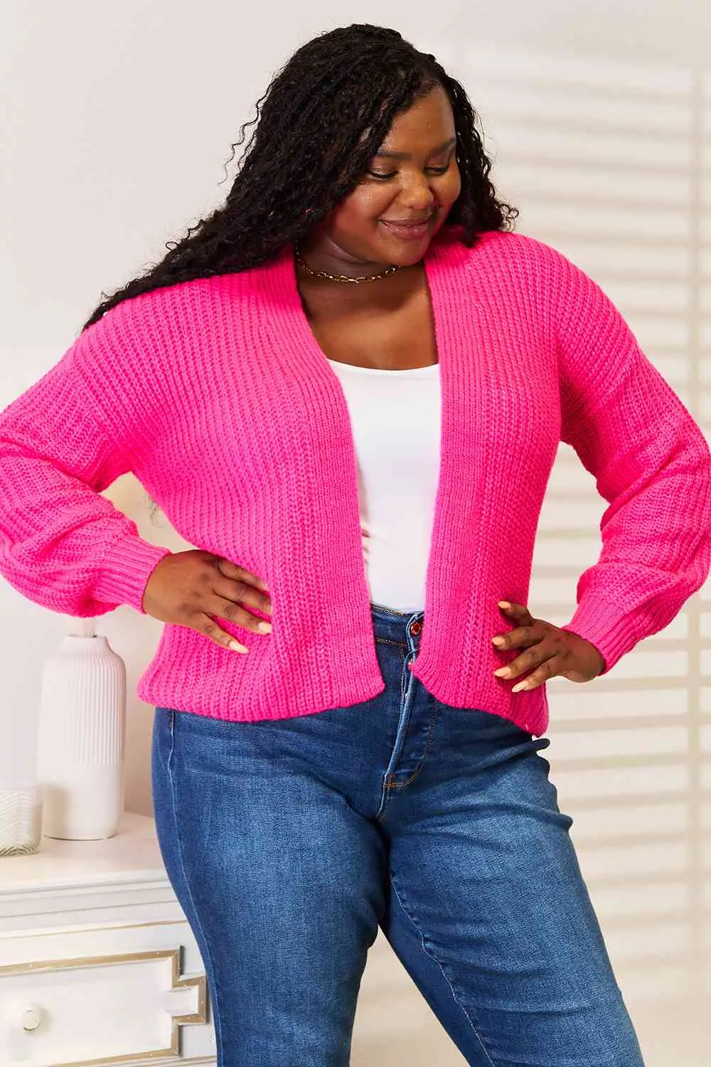 Rib-Knit Open Front Cardigan