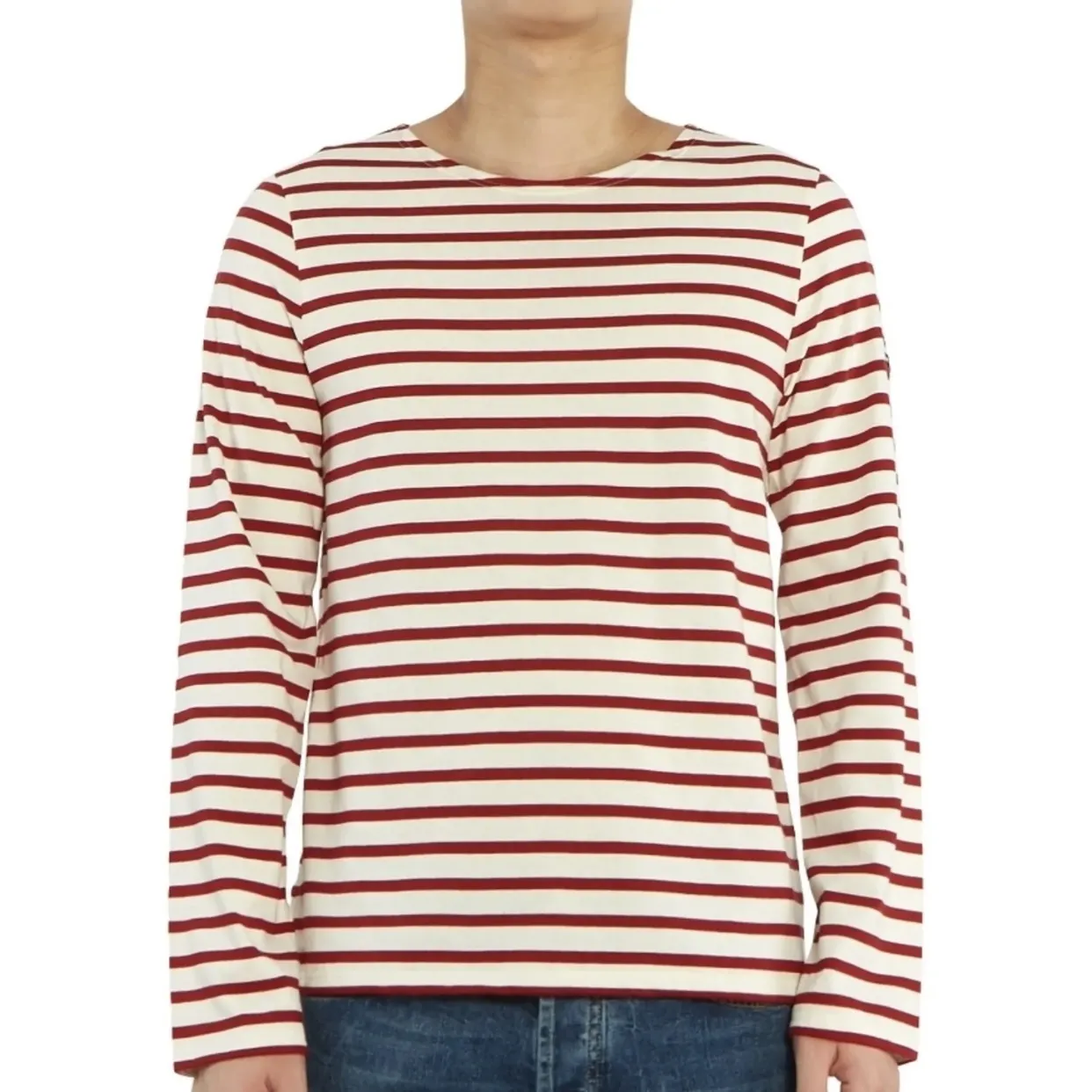 SAINT JAMES  |Stripes Street Style U-Neck Long Sleeves Cotton