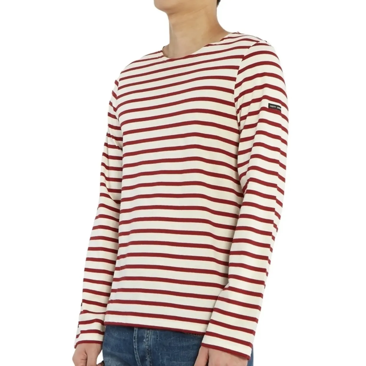 SAINT JAMES  |Stripes Street Style U-Neck Long Sleeves Cotton