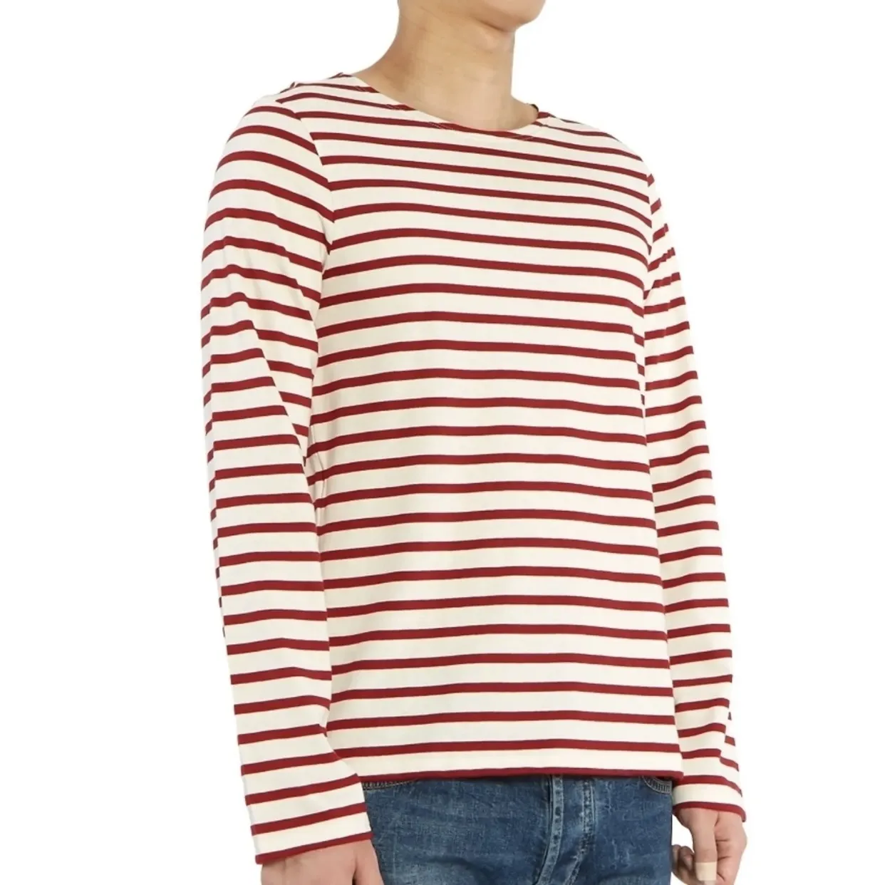 SAINT JAMES  |Stripes Street Style U-Neck Long Sleeves Cotton