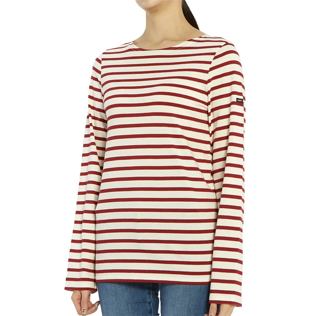 SAINT JAMES  |Stripes Street Style U-Neck Long Sleeves Cotton