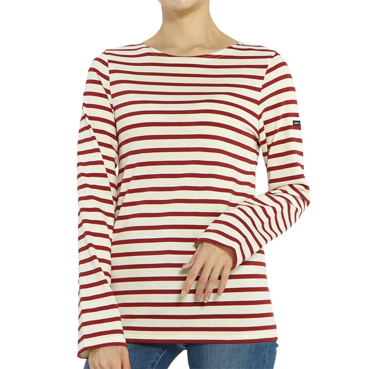 SAINT JAMES  |Stripes Street Style U-Neck Long Sleeves Cotton