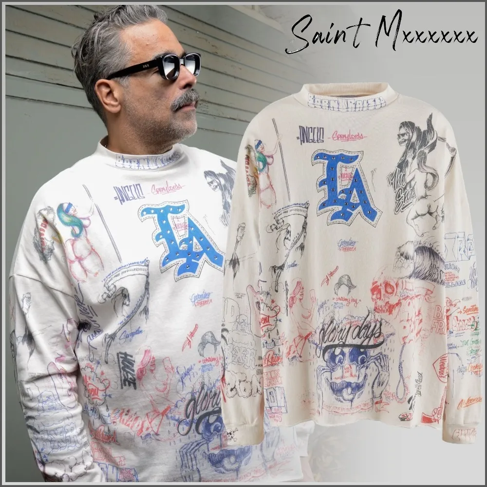 Saint Mxxxxxx  |Crew Neck Unisex Street Style Long Sleeves Cotton