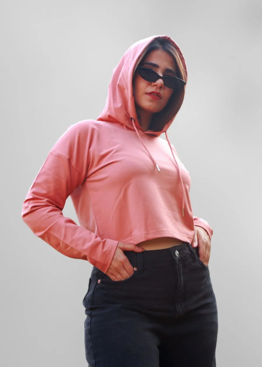 Salmon Pink Cropped Hoodie For Women | Pronk