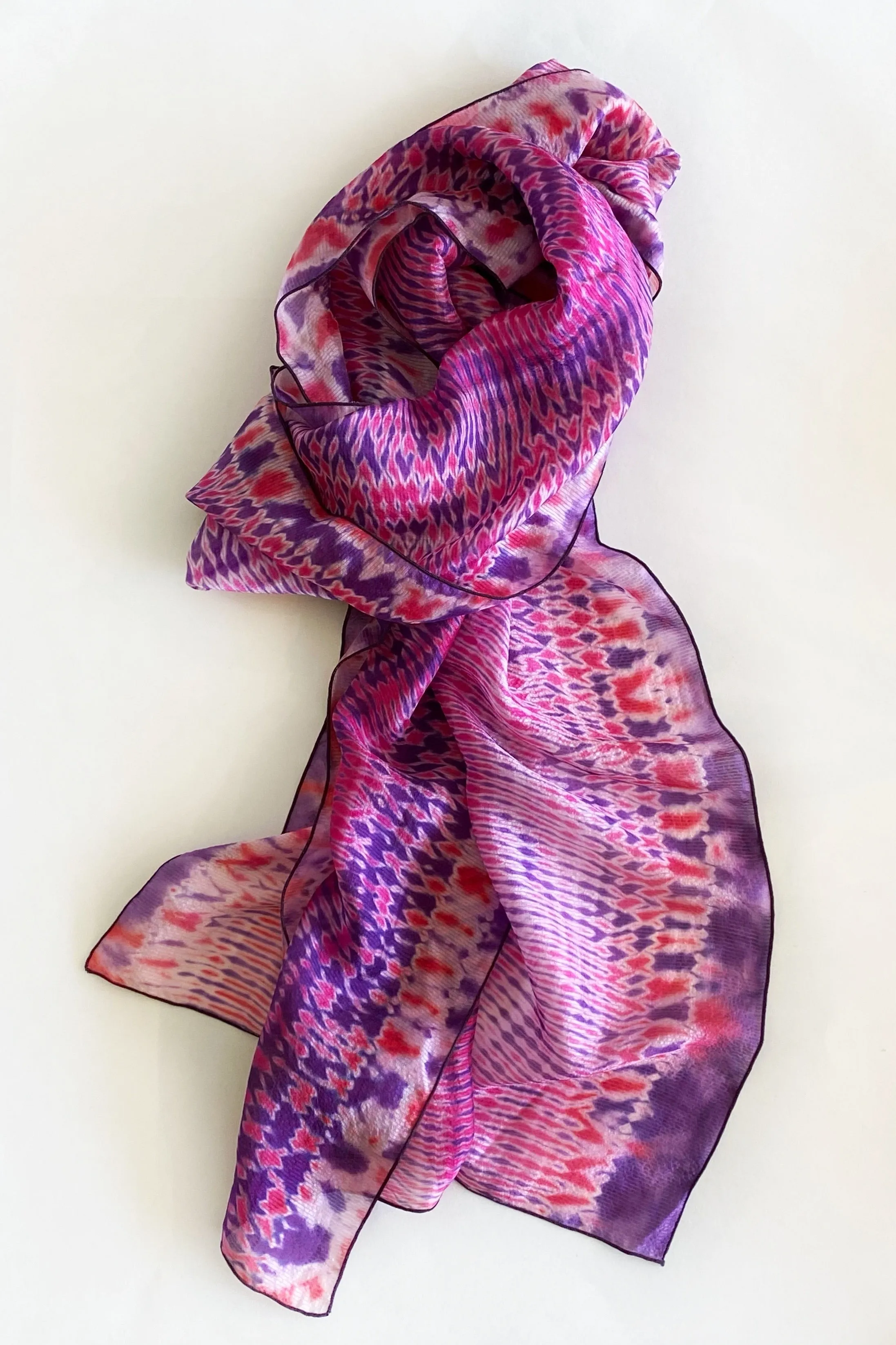 Shibori Dyed Silk Scarf in Purple & Pink