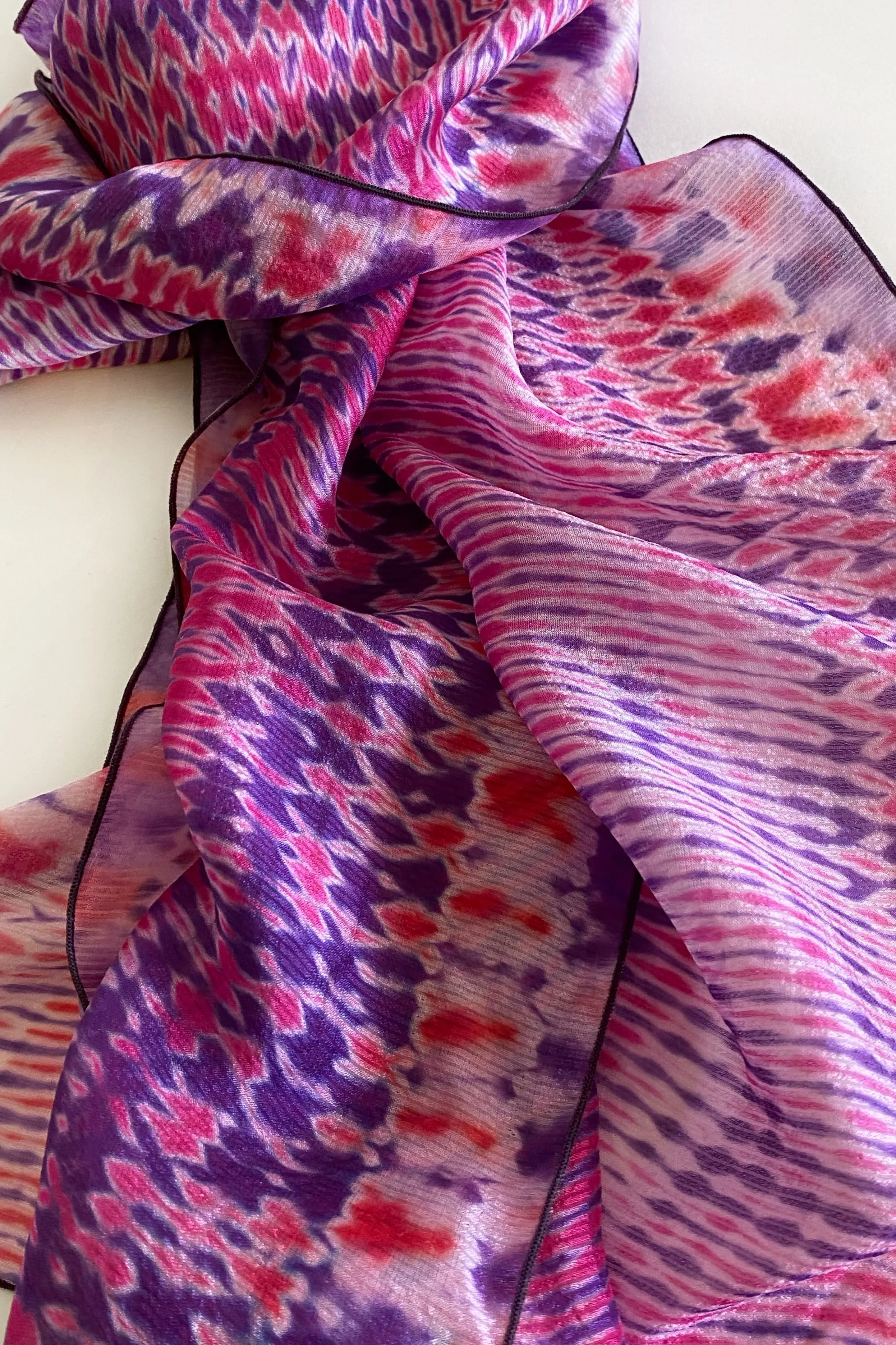 Shibori Dyed Silk Scarf in Purple & Pink