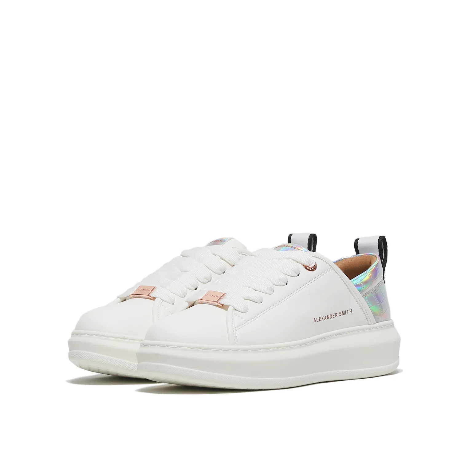 Sneaker vegana in simil pelle derivata dal mais bianca con sperone stampato cocco iridescente