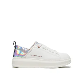 Sneaker vegana in simil pelle derivata dal mais bianca con sperone stampato cocco iridescente