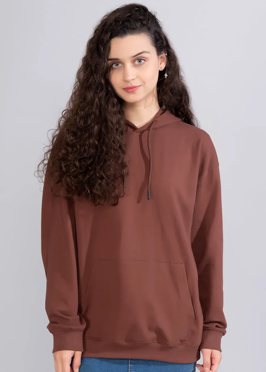 Solid Cocoa Womens Drop Shoulder Terry Hoodie |Pronk