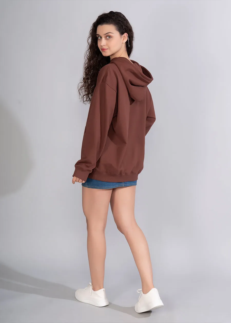 Solid Cocoa Womens Drop Shoulder Terry Hoodie |Pronk