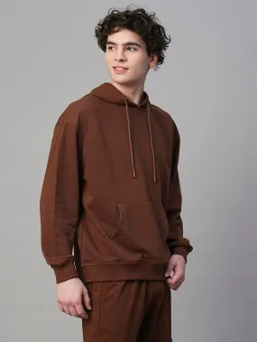 Solid Men Drop Shoulder Premium Terry Hoodie - Cocoa