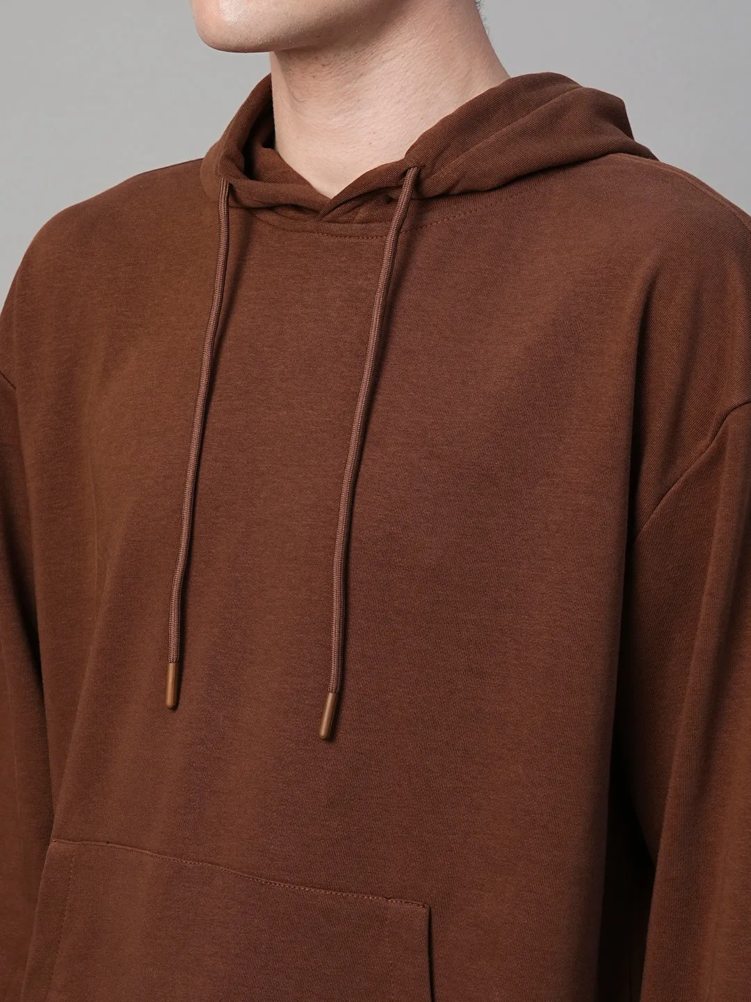 Solid Men Drop Shoulder Premium Terry Hoodie - Cocoa