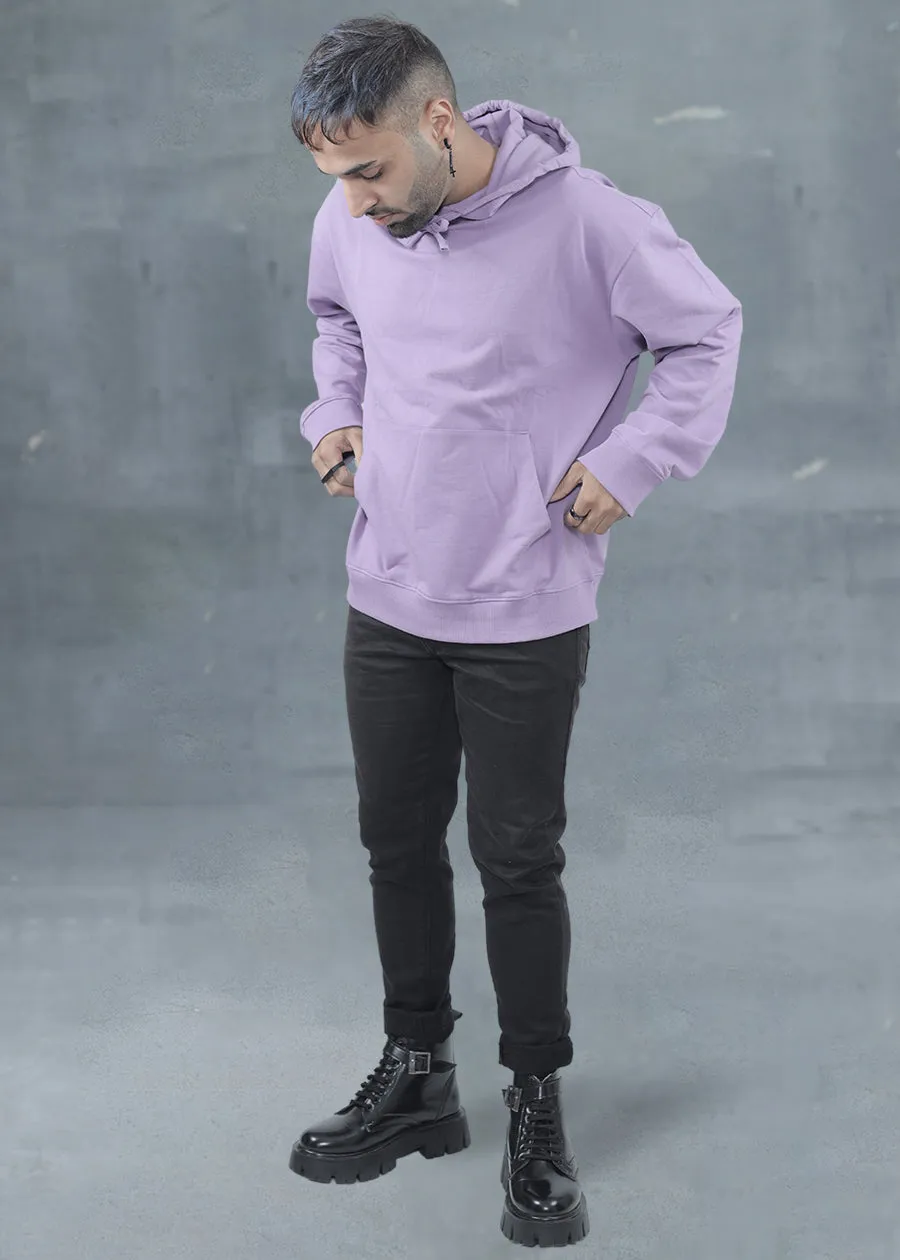 Solid Men Drop Shoulder Premium Terry Hoodie - Lilac