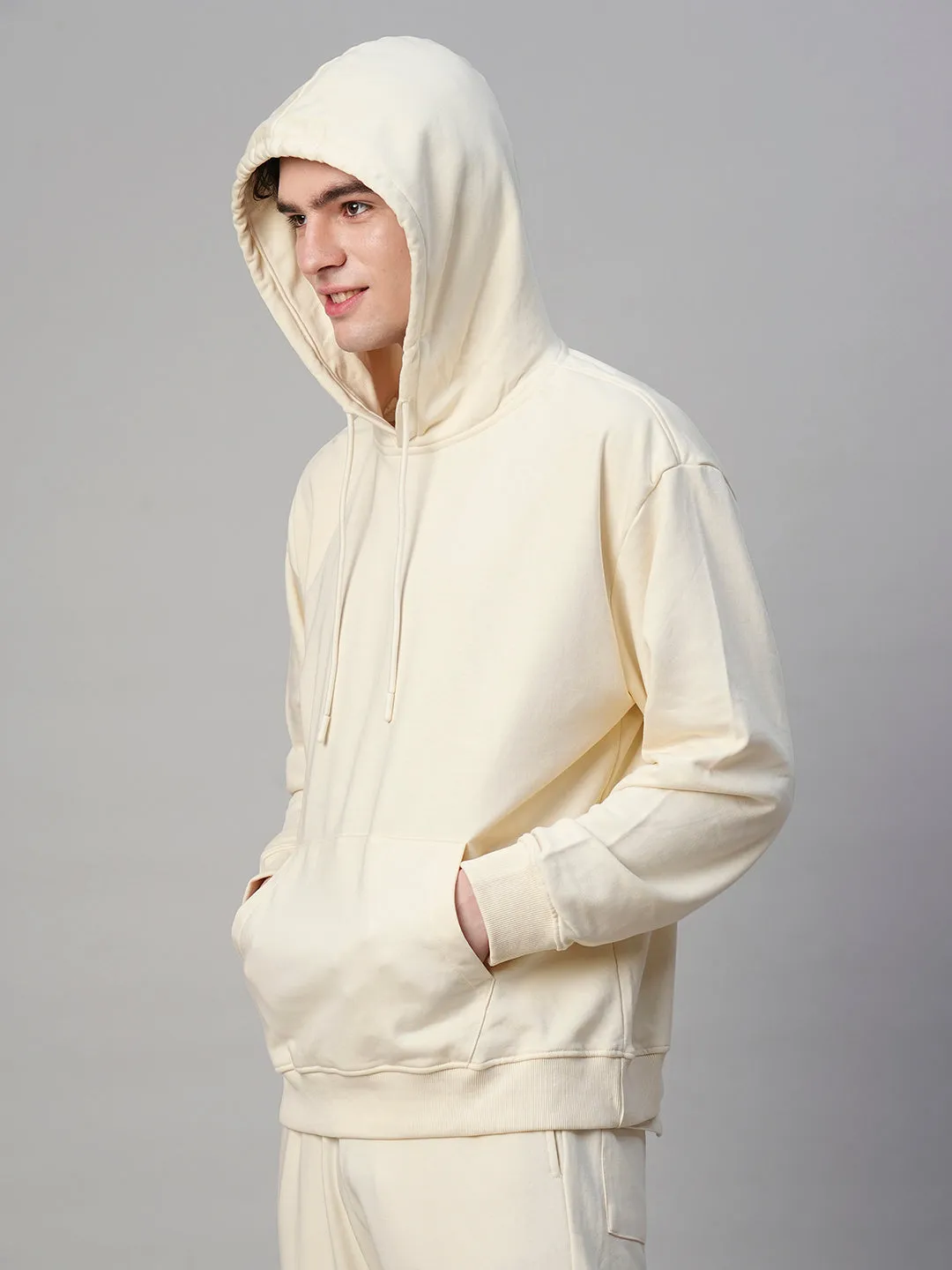 Solid Men Drop Shoulder Premium Terry Hoodie - Off White