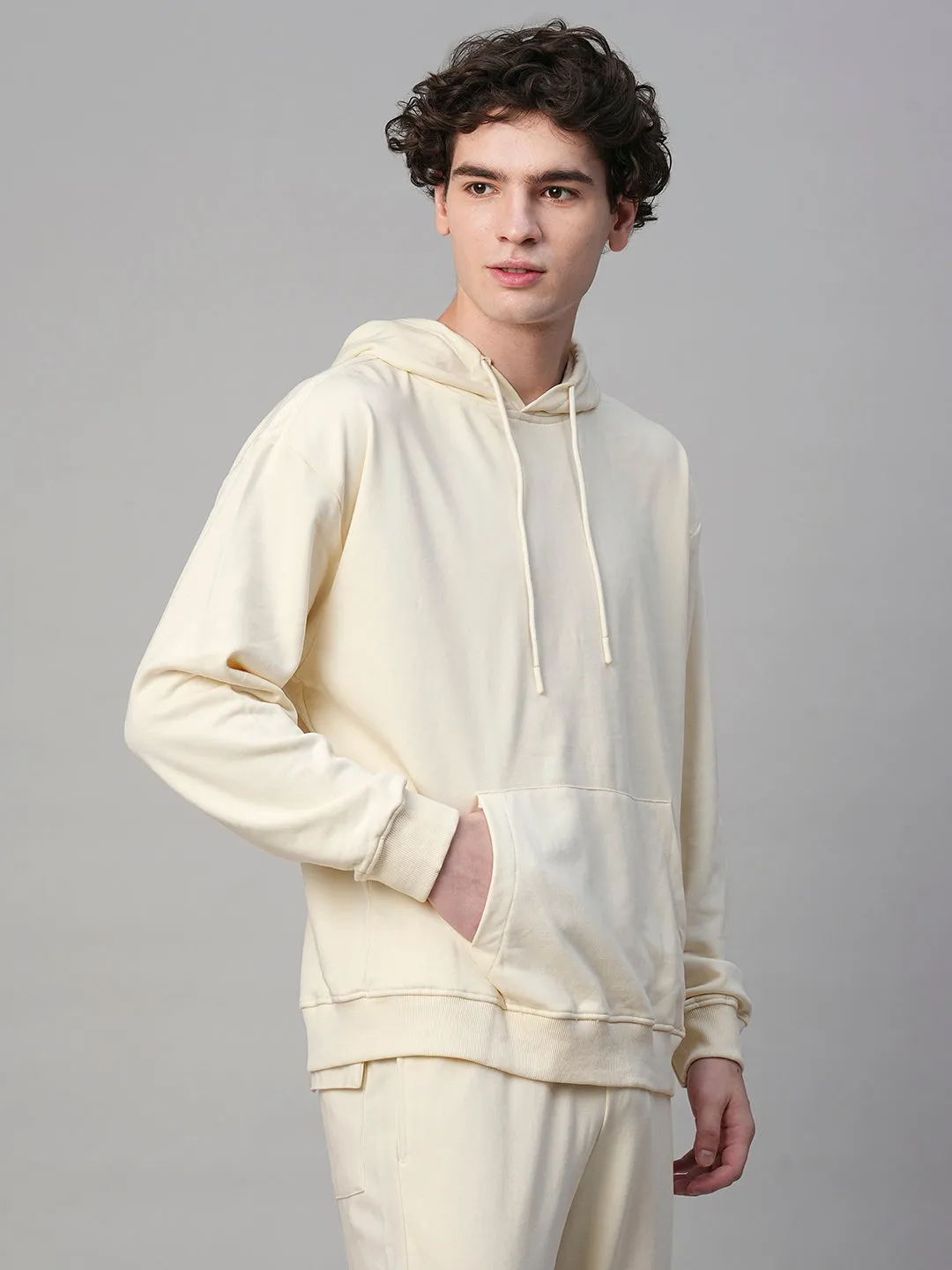 Solid Men Drop Shoulder Premium Terry Hoodie - Off White