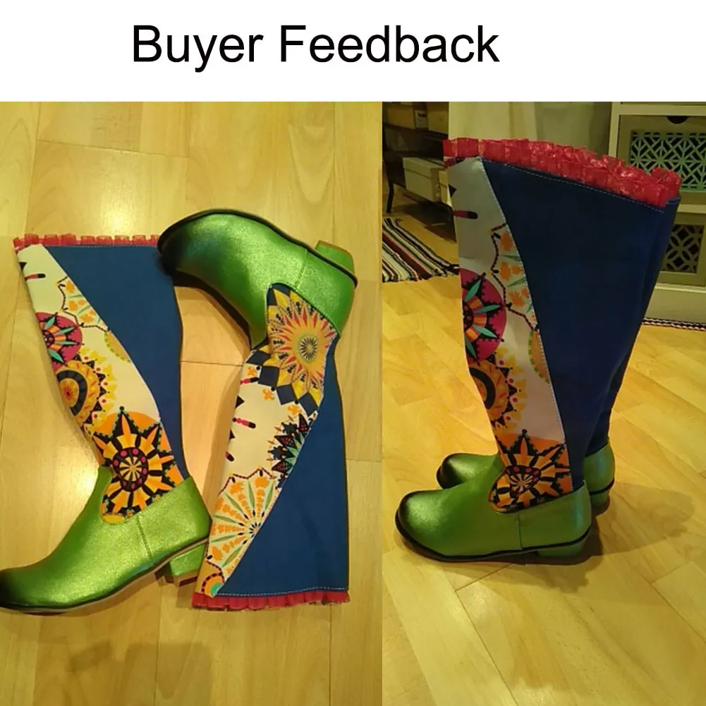 Spring Women's Round Toe Zipper Knee High Med Chunky Square Heels Boots