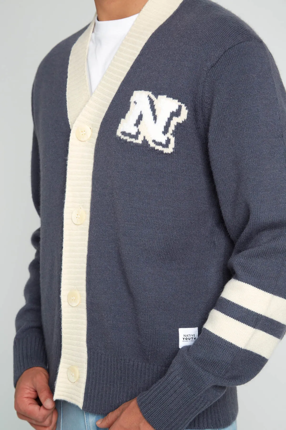 STADEL RELAXED FIT KNITTED VARSITY CARDIGAN