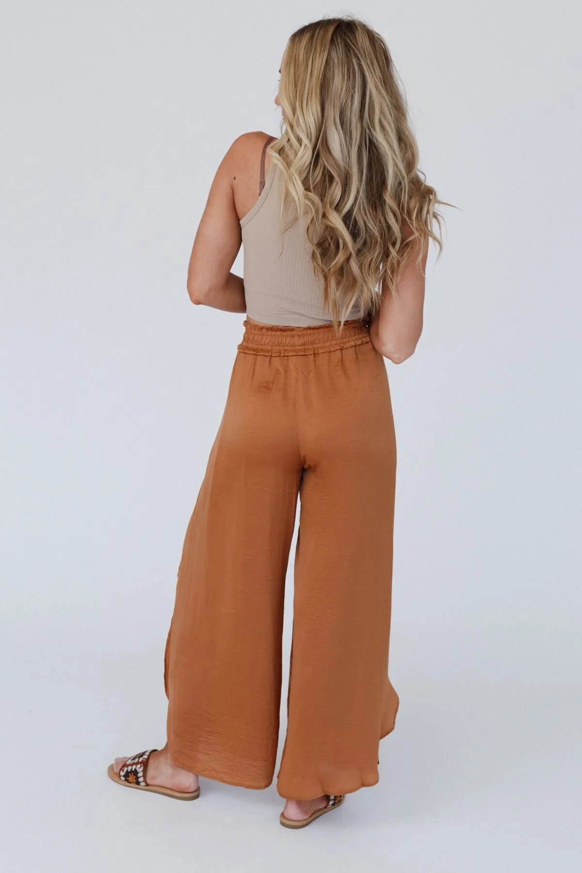 Stasia Satin Pants - Camel