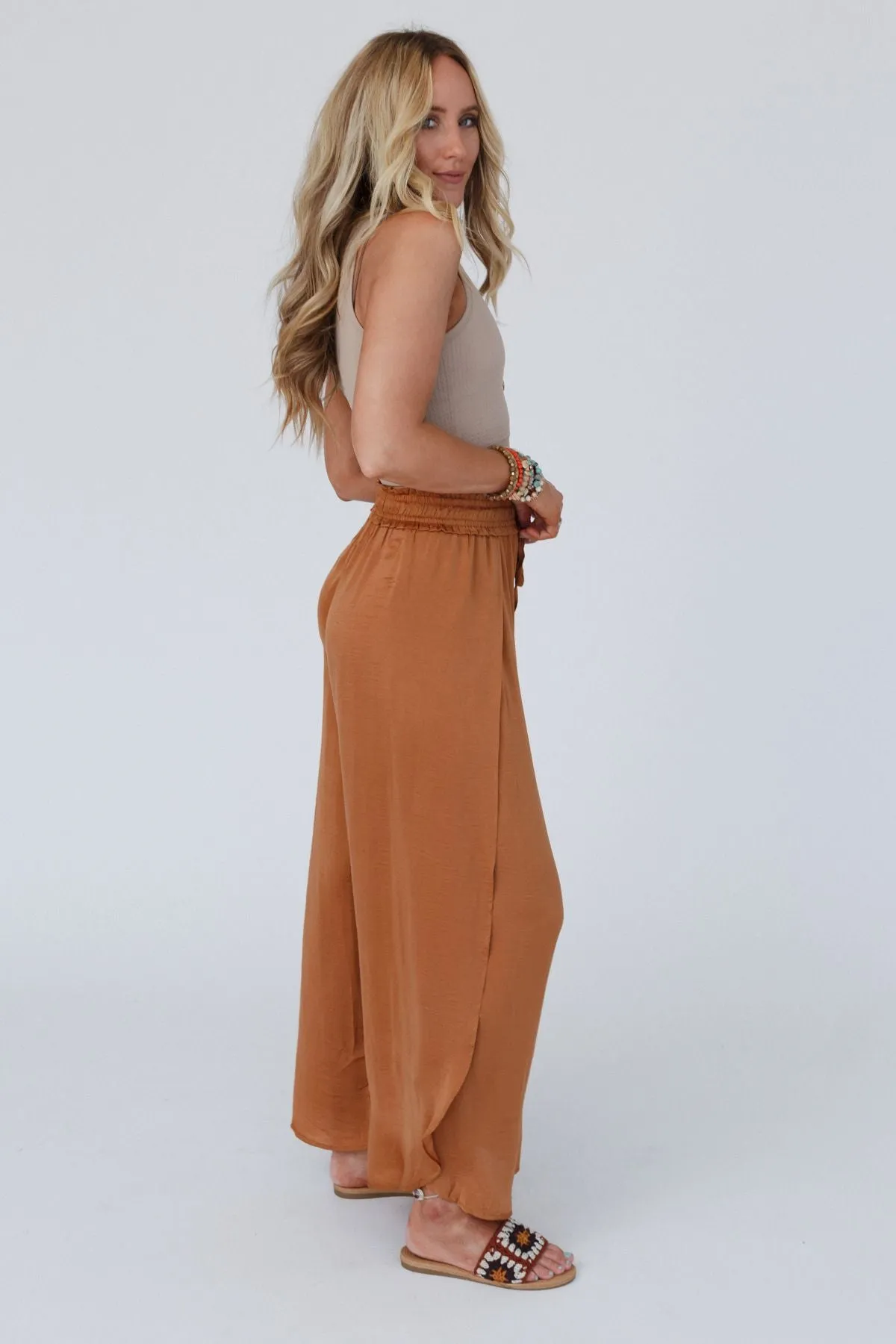 Stasia Satin Pants - Camel